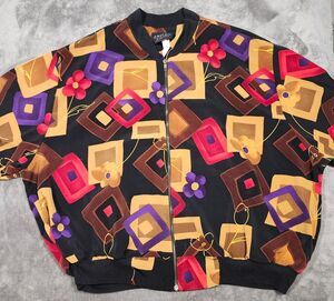 Vintage Cascais of California Bomber Jacket  XL Lightweight Black Multicolor